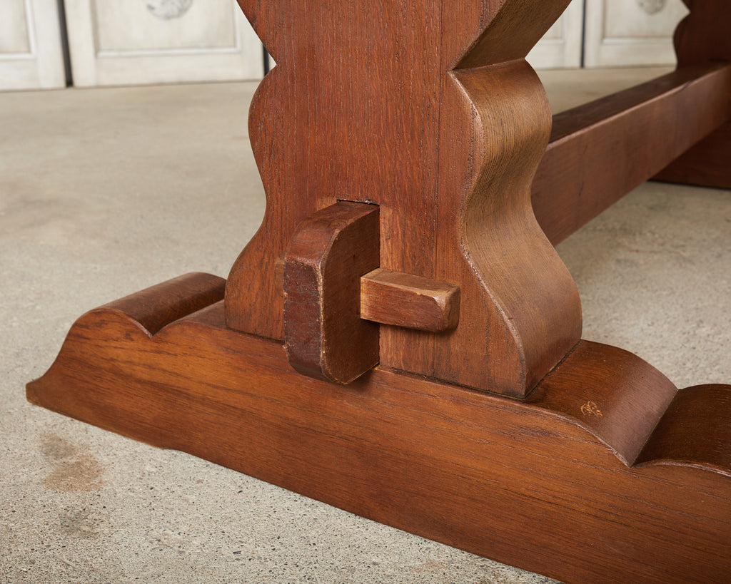 Monumental Country French Provincial Oak Farmhouse Trestle Dining Table