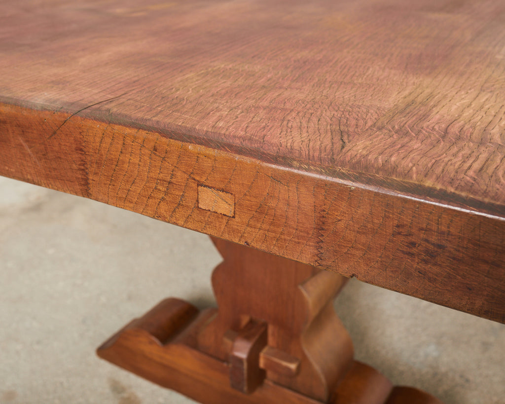 Monumental Country French Provincial Oak Farmhouse Trestle Dining Table
