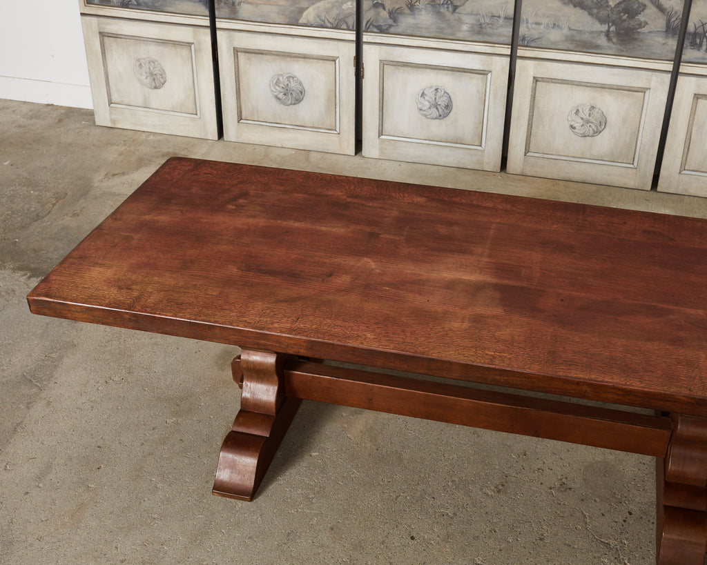 Monumental Country French Provincial Oak Farmhouse Trestle Dining Table