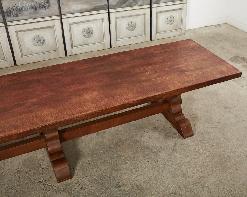Monumental Country French Provincial Oak Farmhouse Trestle Dining Table