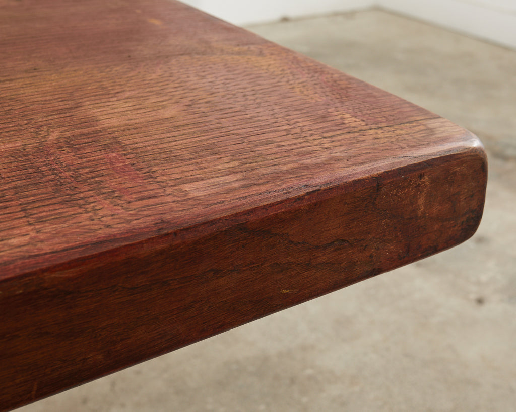 Monumental Country French Provincial Oak Farmhouse Trestle Dining Table