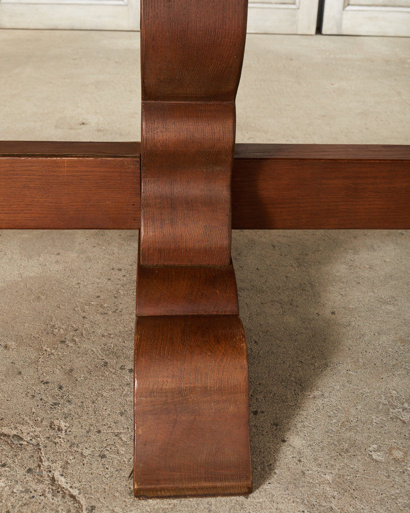 Monumental Country French Provincial Oak Farmhouse Trestle Dining Table
