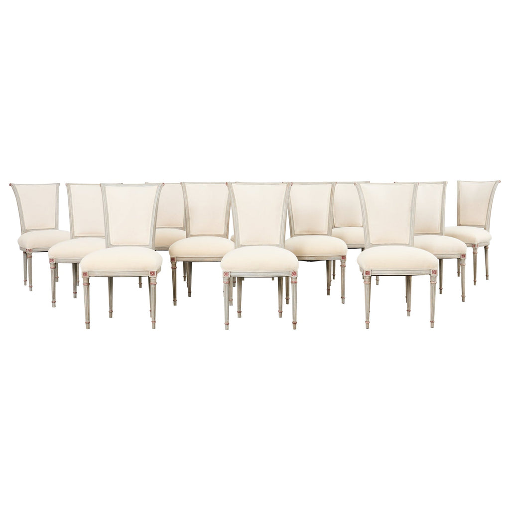 Set of Twelve Louis XVI Gustavian Style Painted Dining Chairs