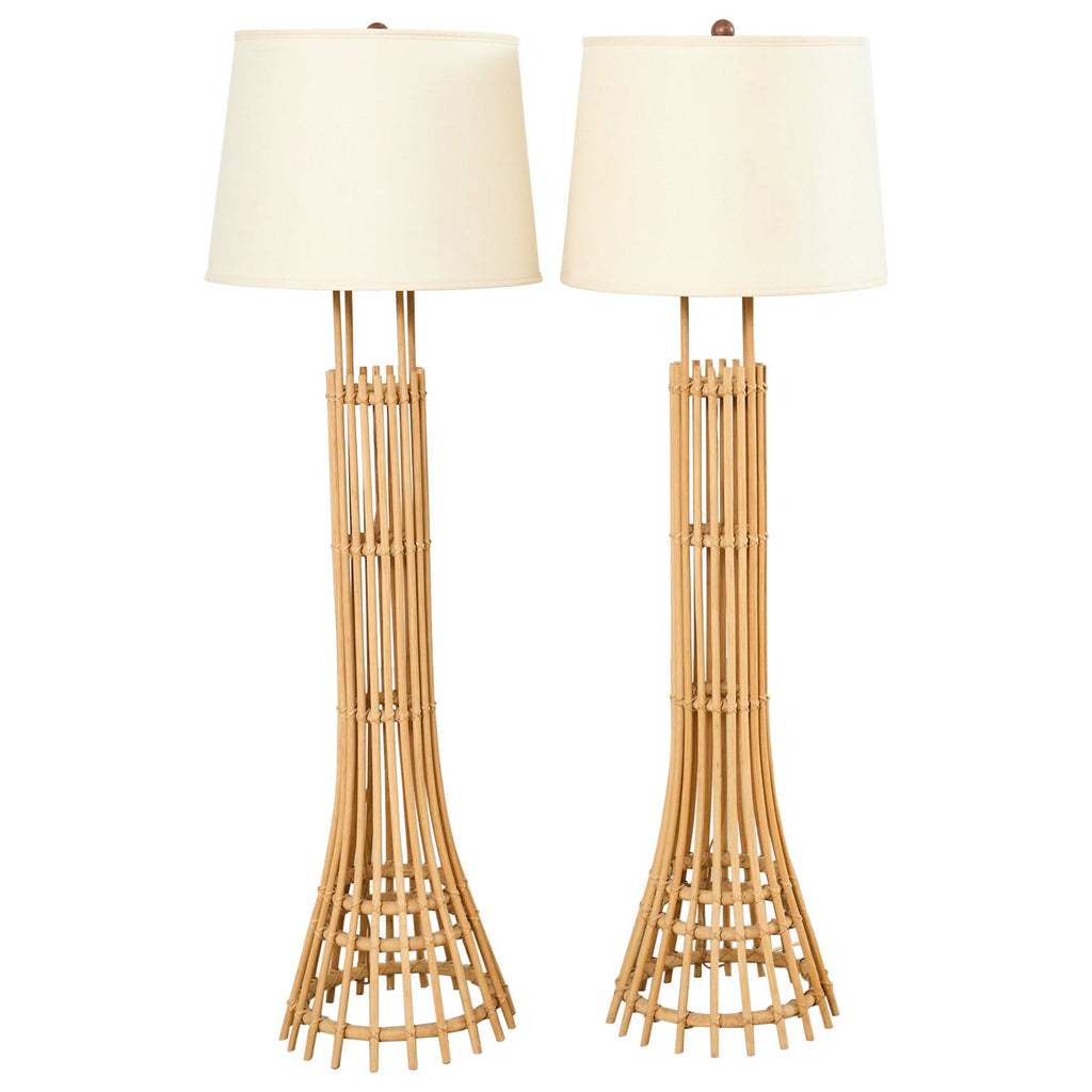 Pair of Franco Albini Style Organic Modern Rattan Floor Lamps