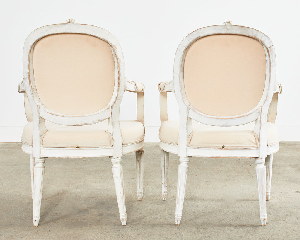 Set of Four Louis XVI Gustavian Style Painted Dining Armchairs