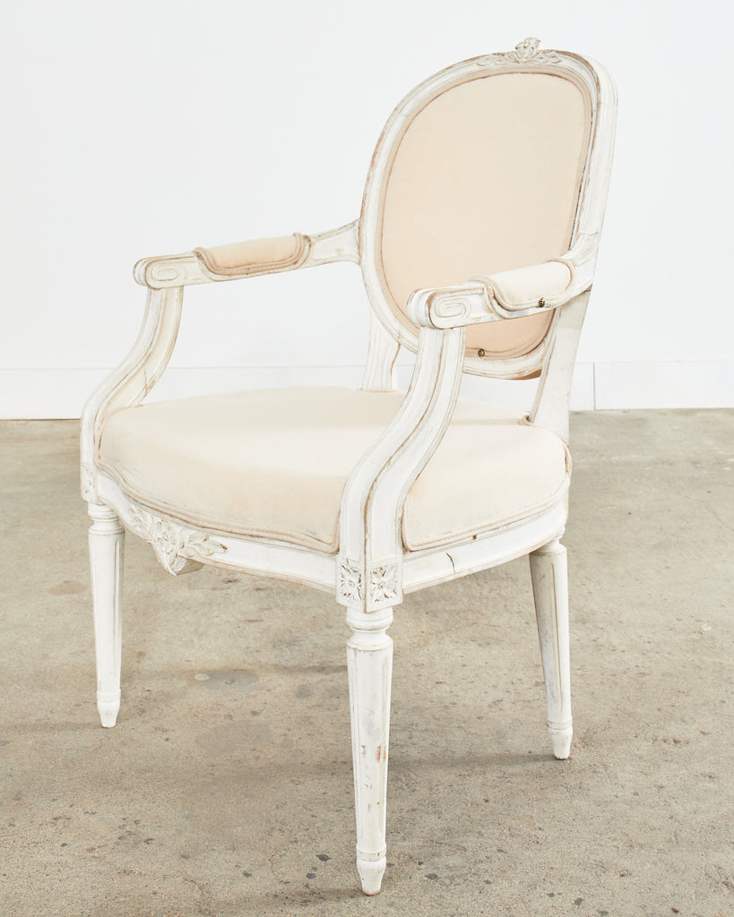 Set of Four Louis XVI Gustavian Style Painted Dining Armchairs