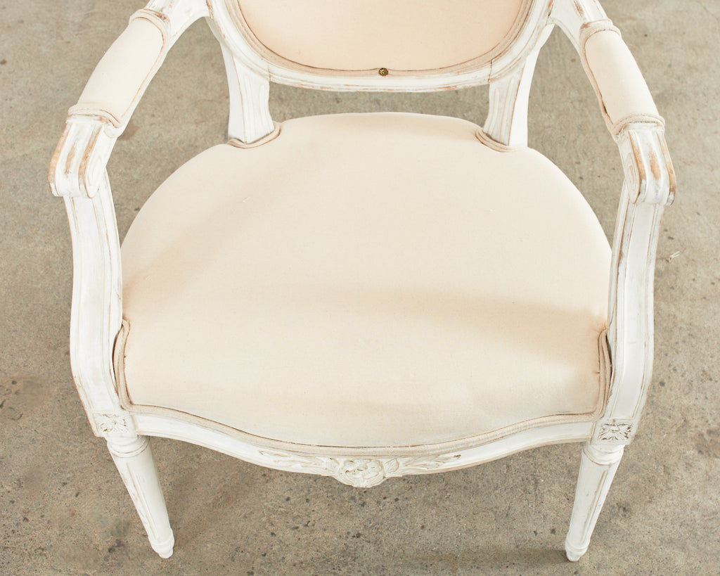 Set of Four Louis XVI Gustavian Style Painted Dining Armchairs