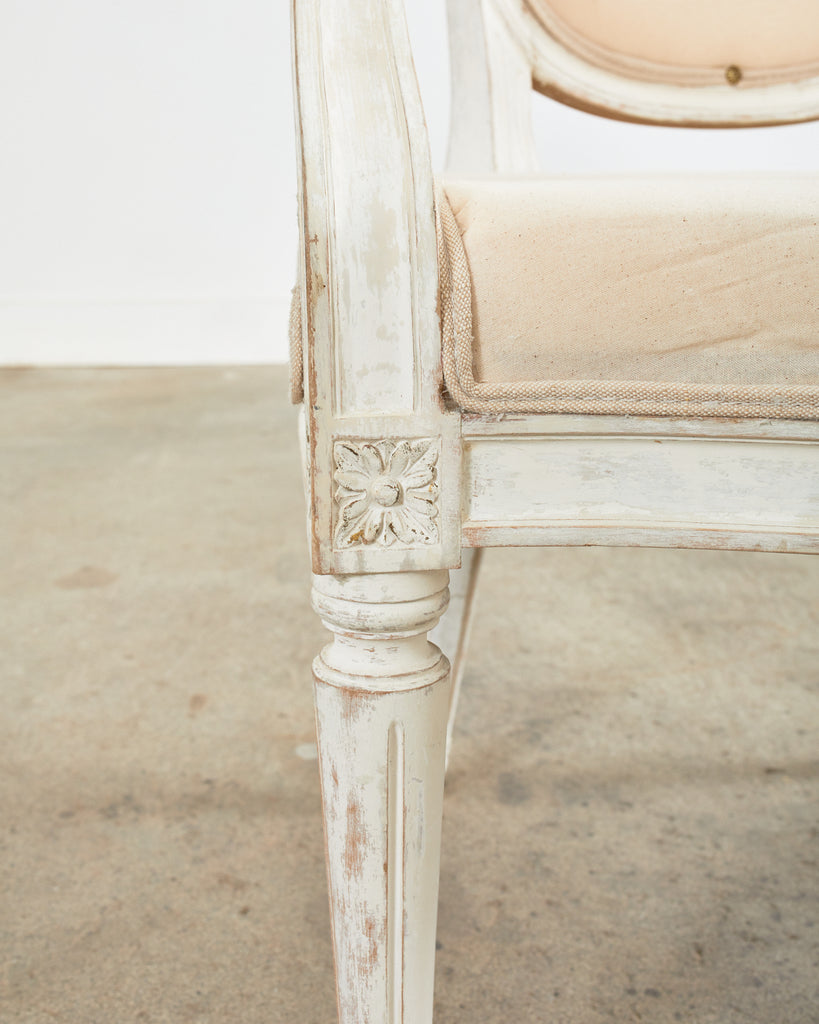 Set of Four Louis XVI Gustavian Style Painted Dining Armchairs