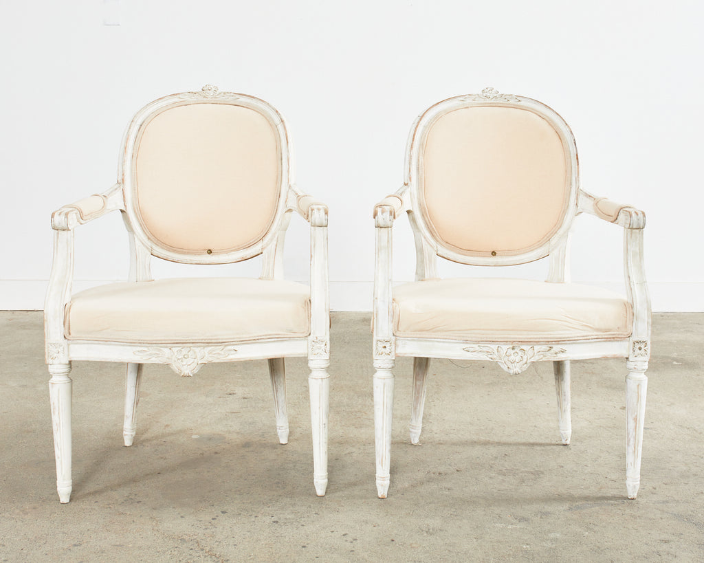 Set of Four Louis XVI Gustavian Style Painted Dining Armchairs