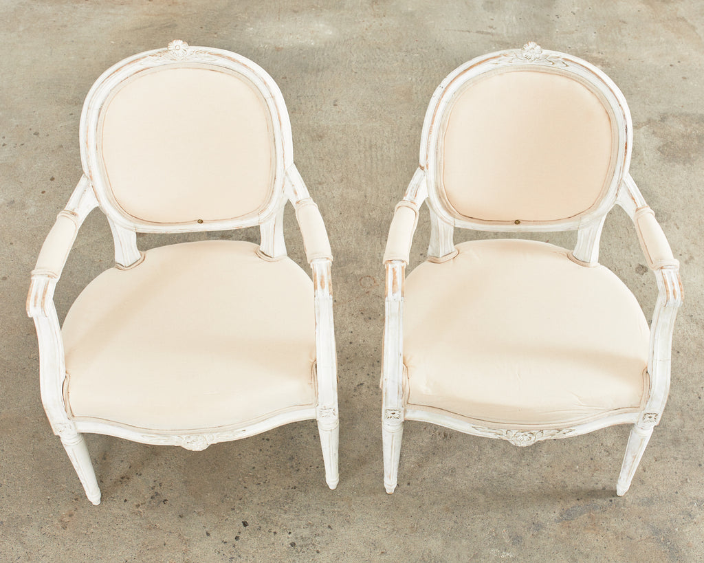 Set of Four Louis XVI Gustavian Style Painted Dining Armchairs