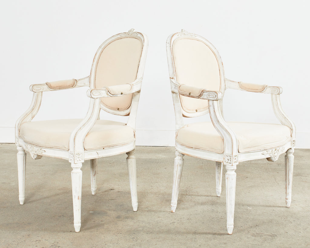 Set of Four Louis XVI Gustavian Style Painted Dining Armchairs