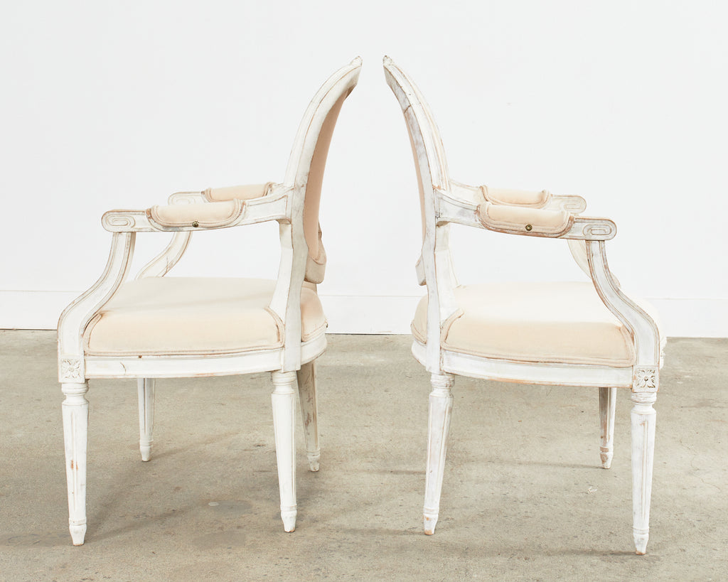 Set of Four Louis XVI Gustavian Style Painted Dining Armchairs