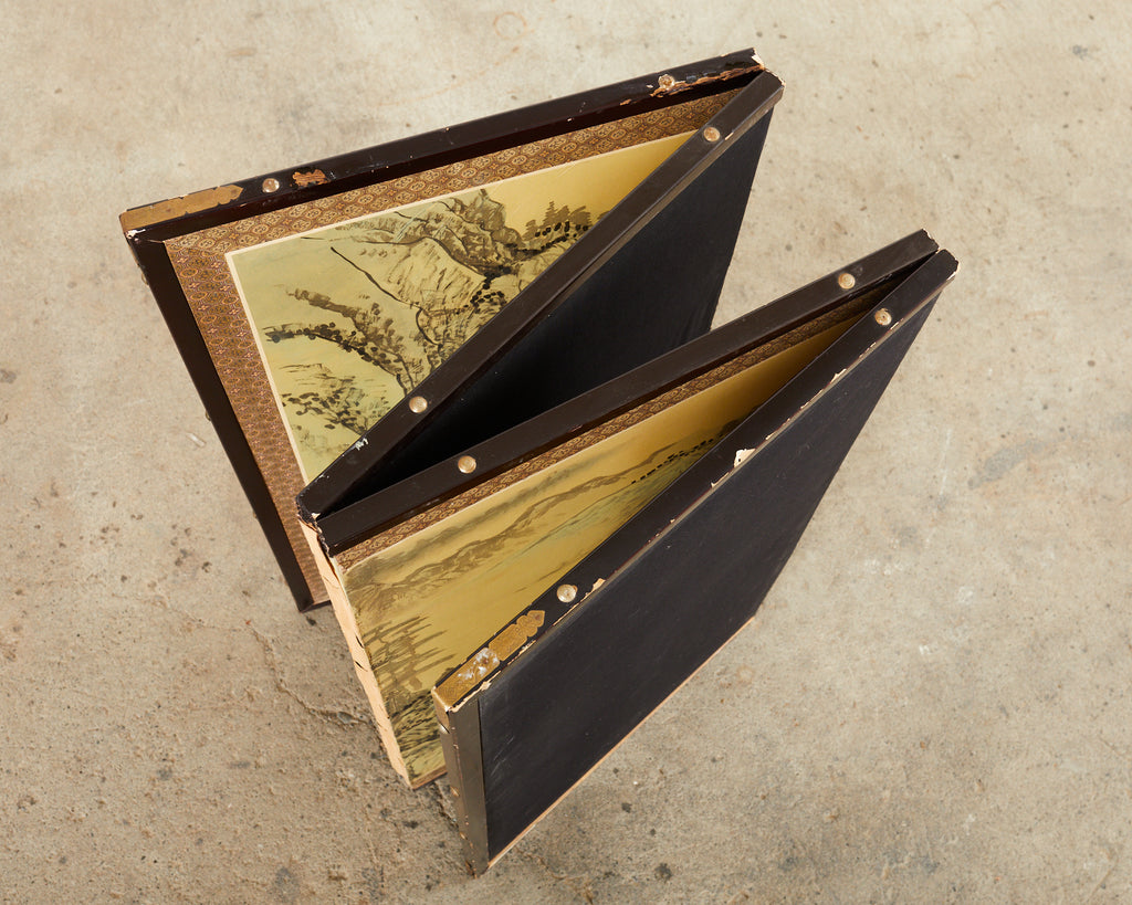 Japanese Style Four Panel Screen Turquoise River Landscape