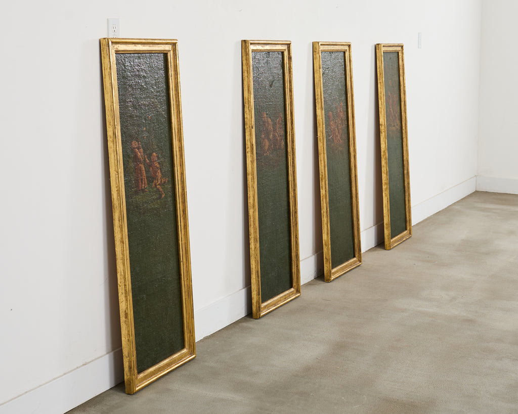 Set Four Chinoiserie Revival Style Framed Painted Panels