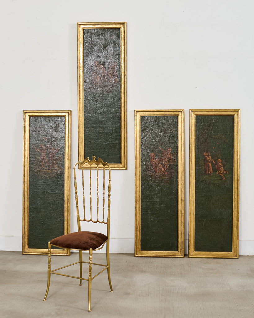 Set Four Chinoiserie Revival Style Framed Painted Panels