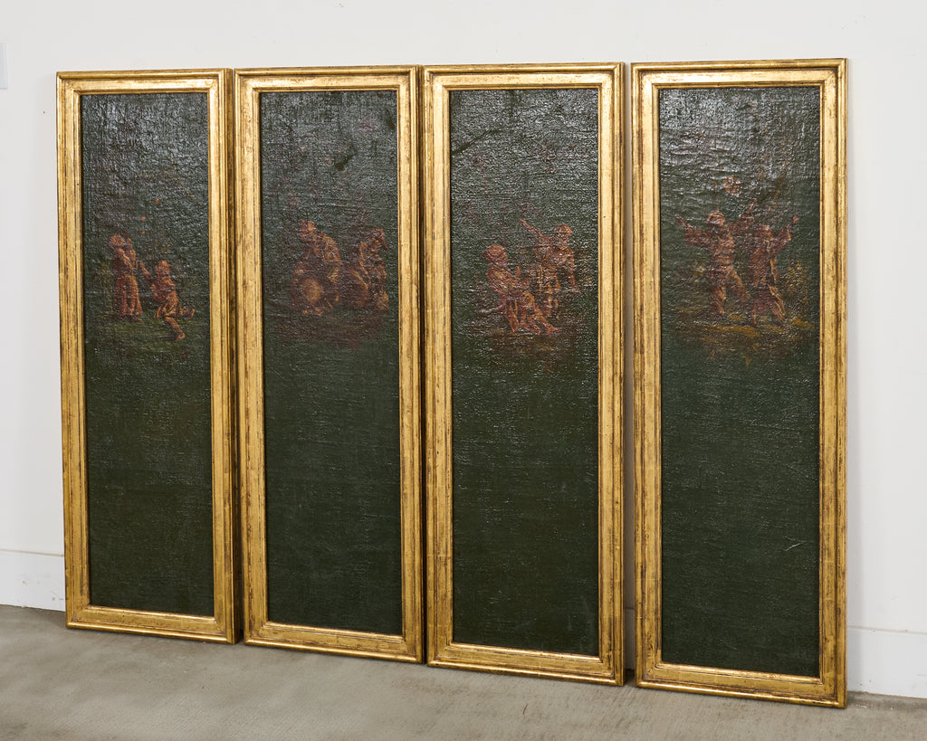 Set Four Chinoiserie Revival Style Framed Painted Panels