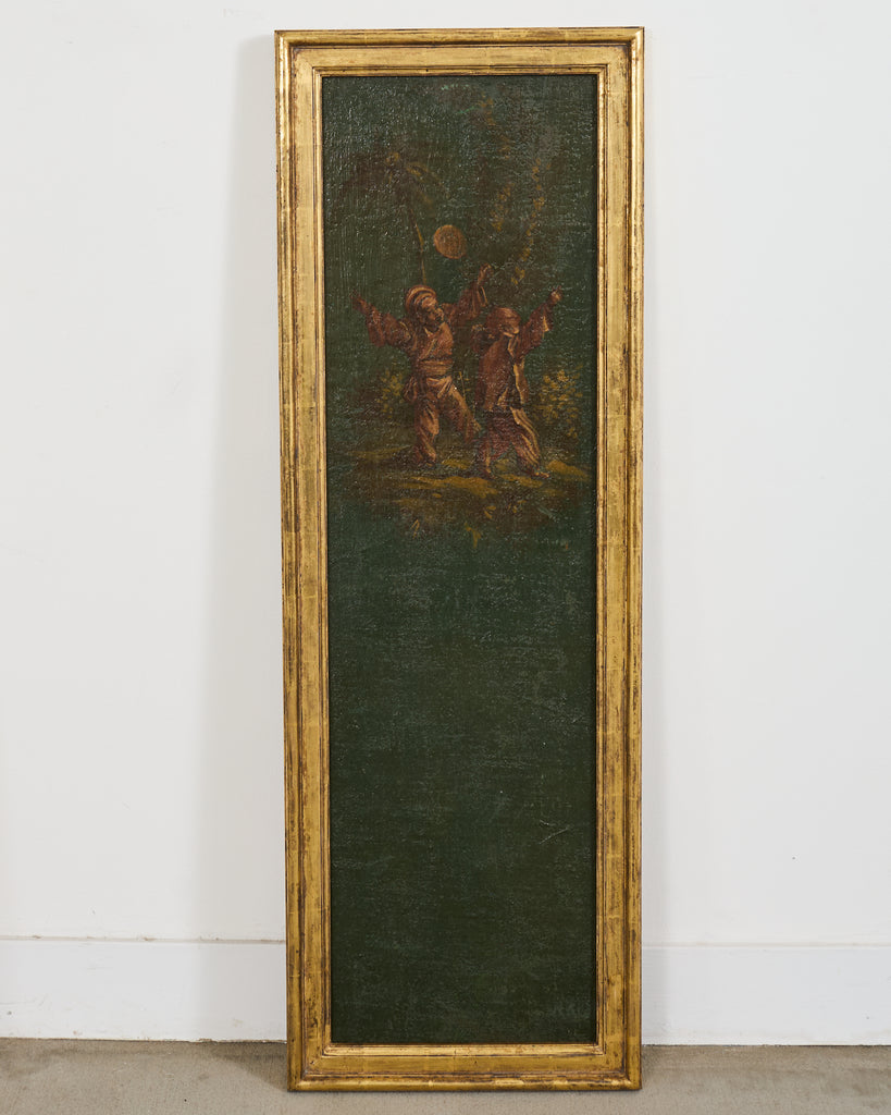 Set Four Chinoiserie Revival Style Framed Painted Panels