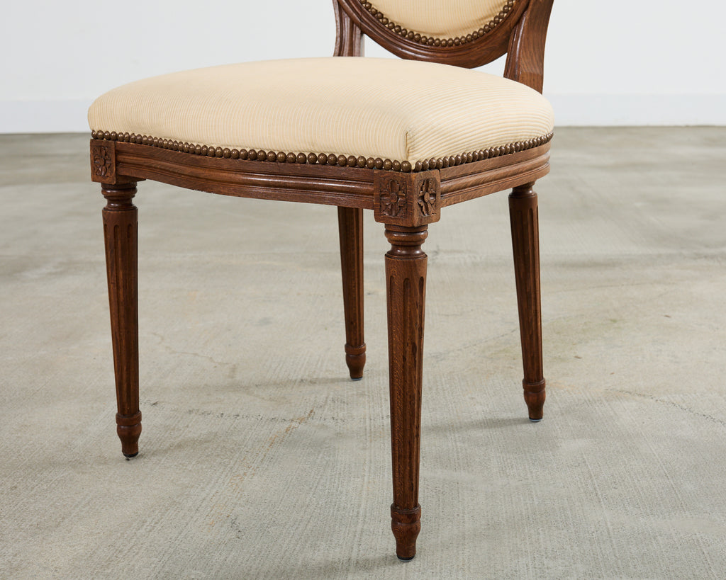 Set of Four French Louis XVI Style Oak Dining Chairs