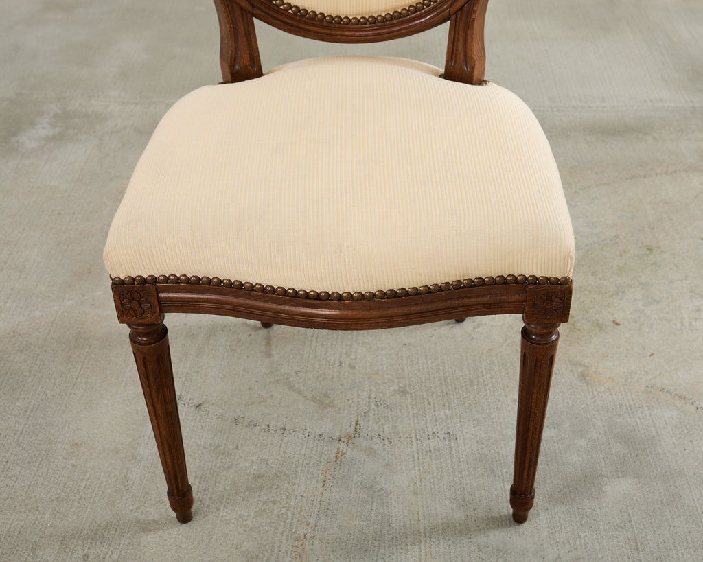 Set of Four French Louis XVI Style Oak Dining Chairs