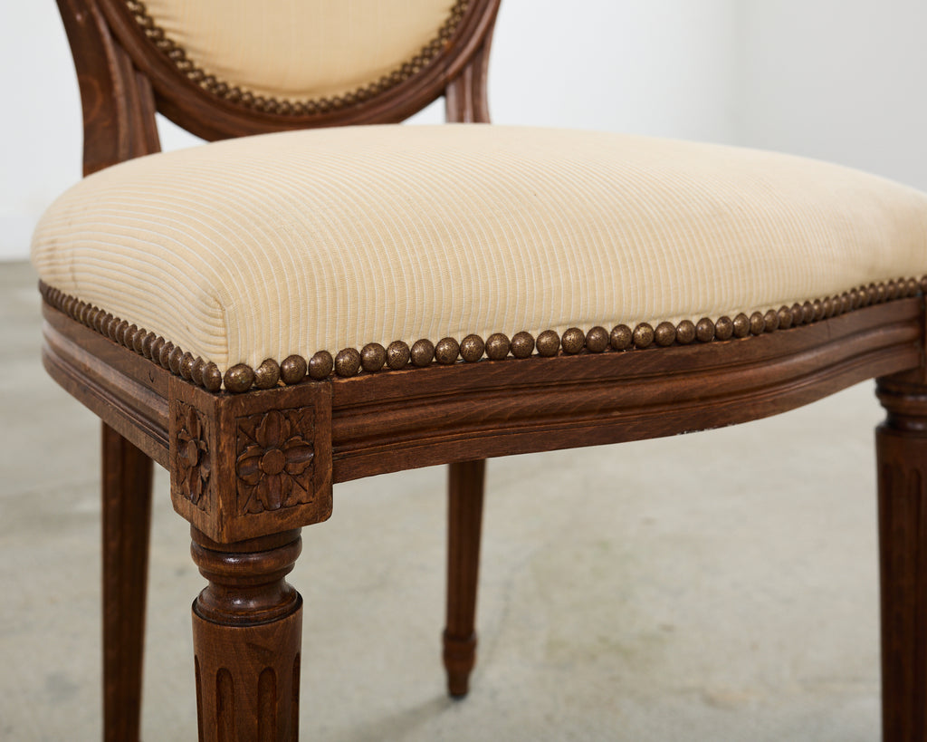 Set of Four French Louis XVI Style Oak Dining Chairs