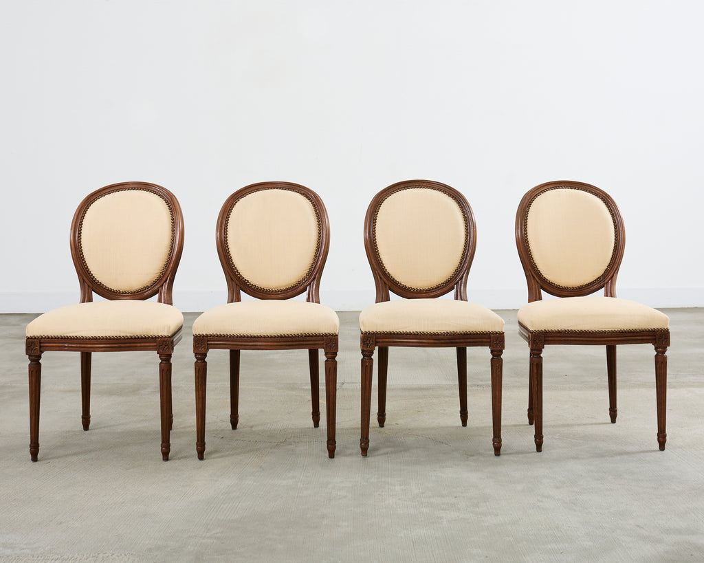 Set of Four French Louis XVI Style Oak Dining Chairs