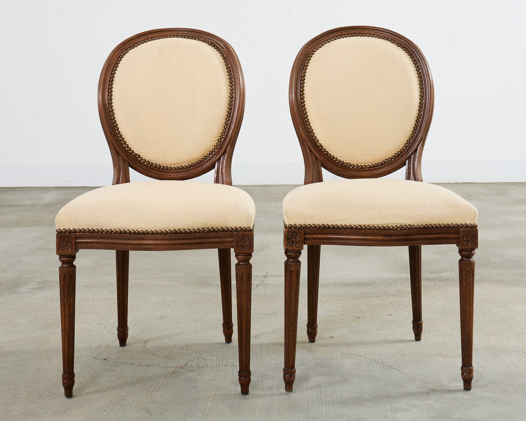 Set of Four French Louis XVI Style Oak Dining Chairs