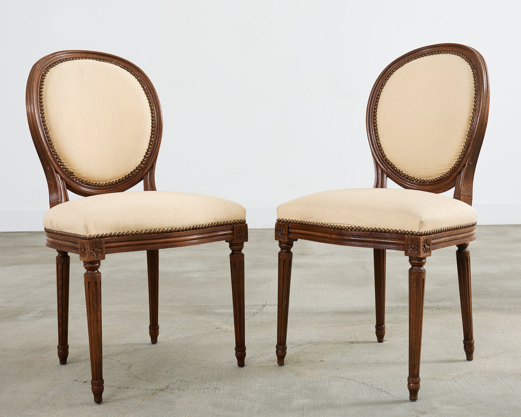 Set of Four French Louis XVI Style Oak Dining Chairs