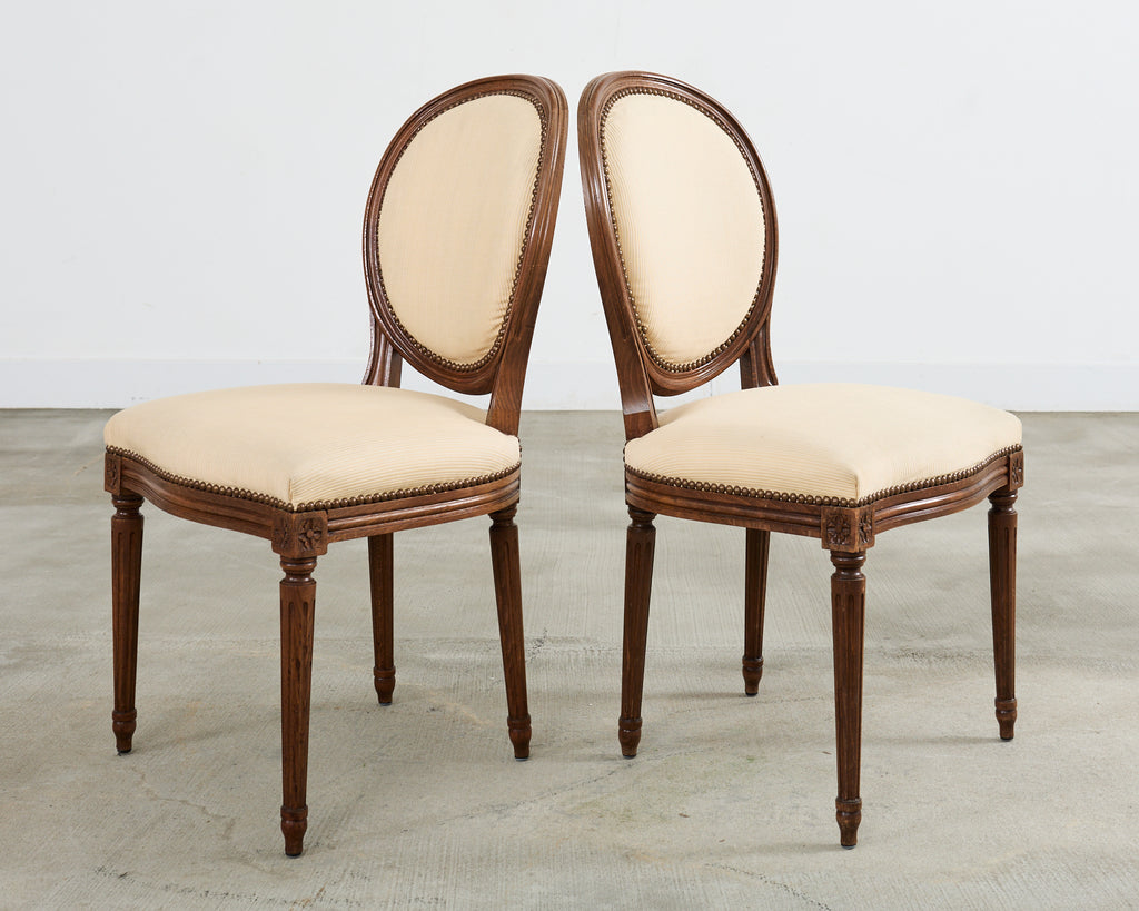Set of Four French Louis XVI Style Oak Dining Chairs
