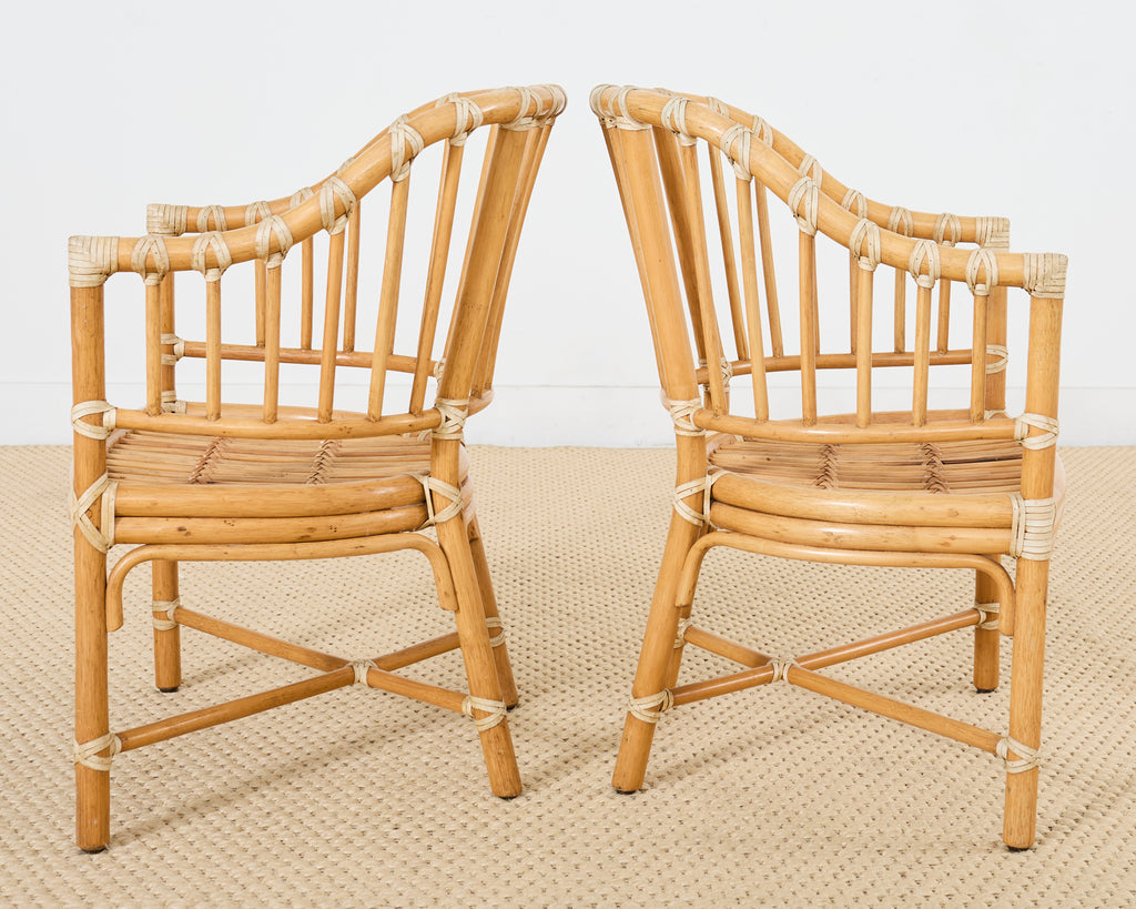 Set of Four McGuire Rattan Barrel Back Dining Chairs