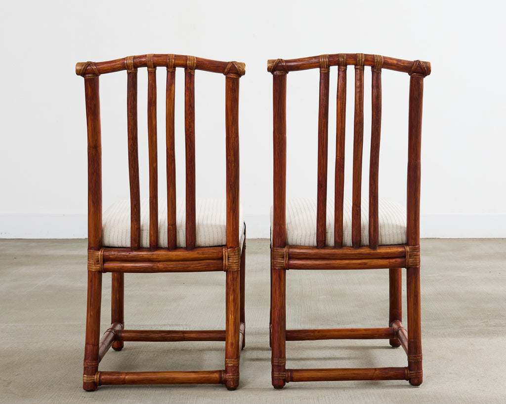 Set of Four McGuire Rattan Chinese Officials Hat Dining Chairs