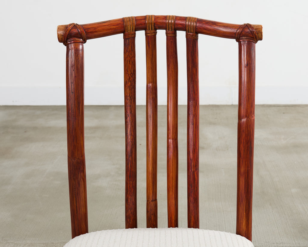 Set of Four McGuire Rattan Chinese Officials Hat Dining Chairs