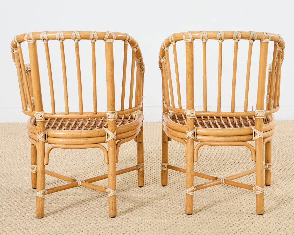 Set of Four McGuire Rattan Barrel Back Dining Chairs