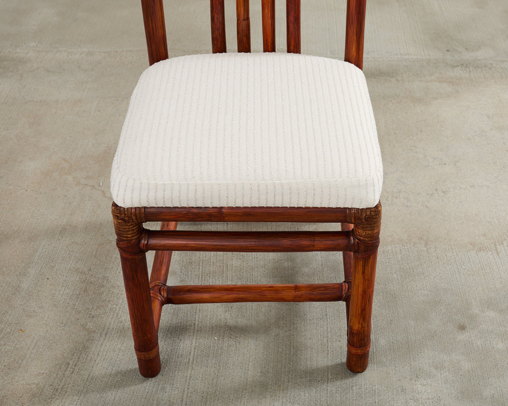 Set of Four McGuire Rattan Chinese Officials Hat Dining Chairs