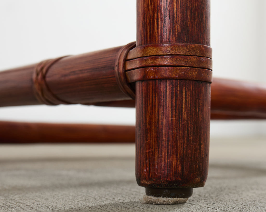 Set of Four McGuire Rattan Chinese Officials Hat Dining Chairs