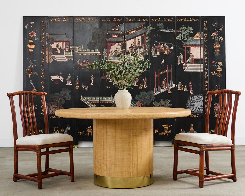 Set of Four McGuire Rattan Chinese Officials Hat Dining Chairs