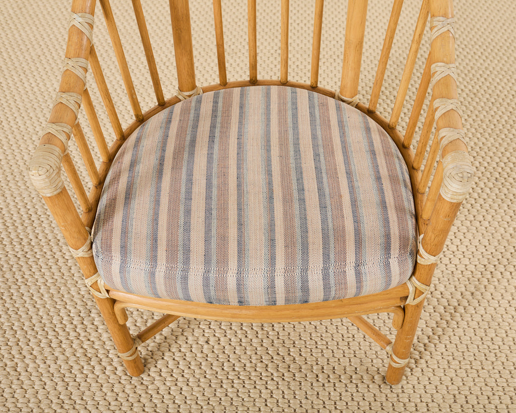 Set of Four McGuire Rattan Barrel Back Dining Chairs