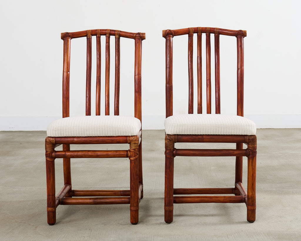 Set of Four McGuire Rattan Chinese Officials Hat Dining Chairs