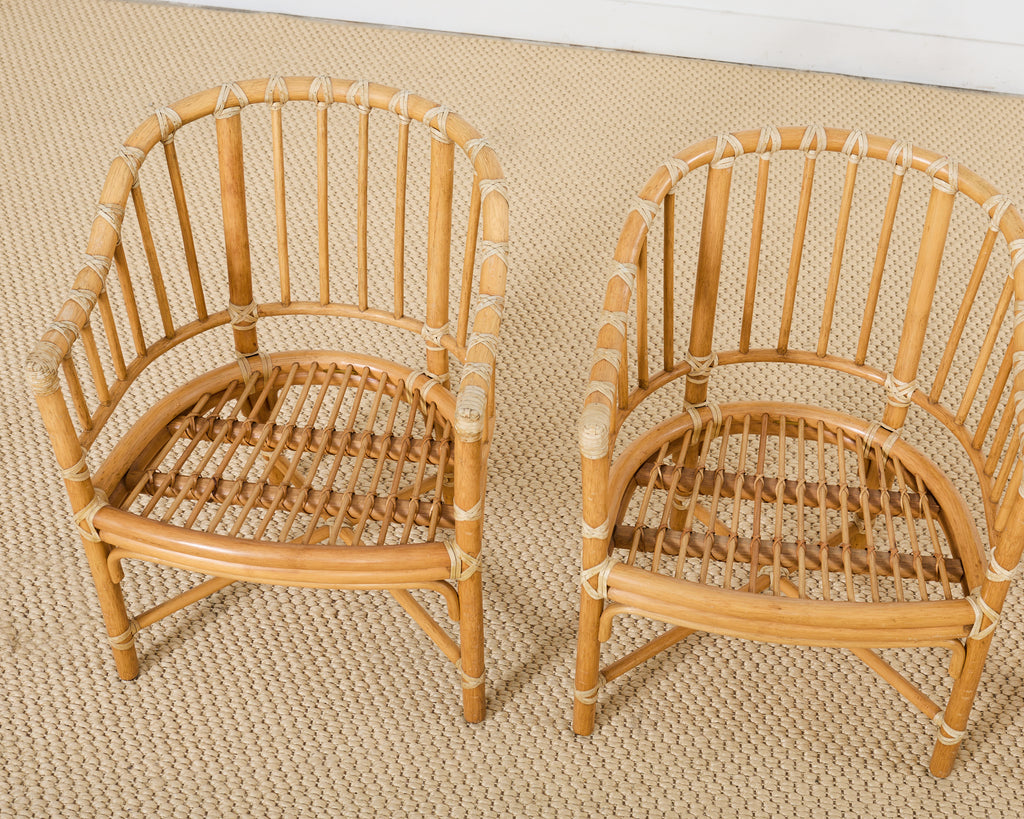 Set of Four McGuire Rattan Barrel Back Dining Chairs