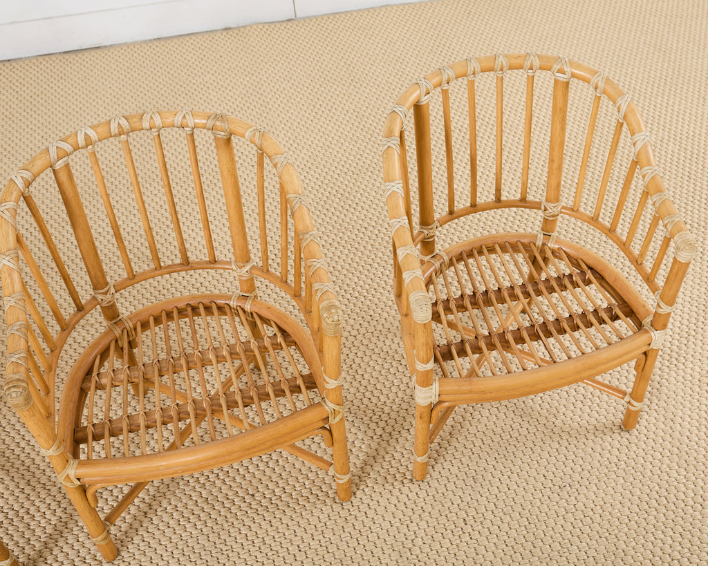 Set of Four McGuire Rattan Barrel Back Dining Chairs