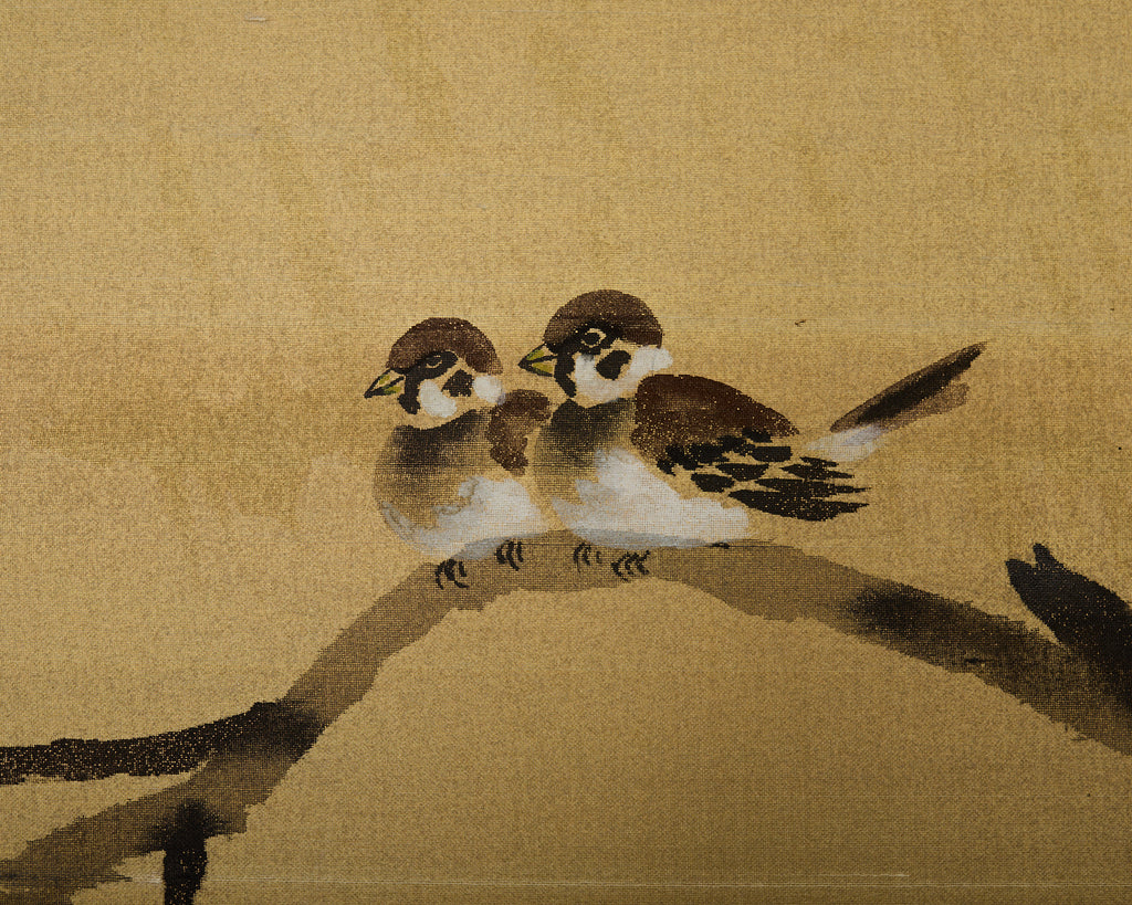 Japanese Showa Four Panel Screen Spring Bamboo Landscape