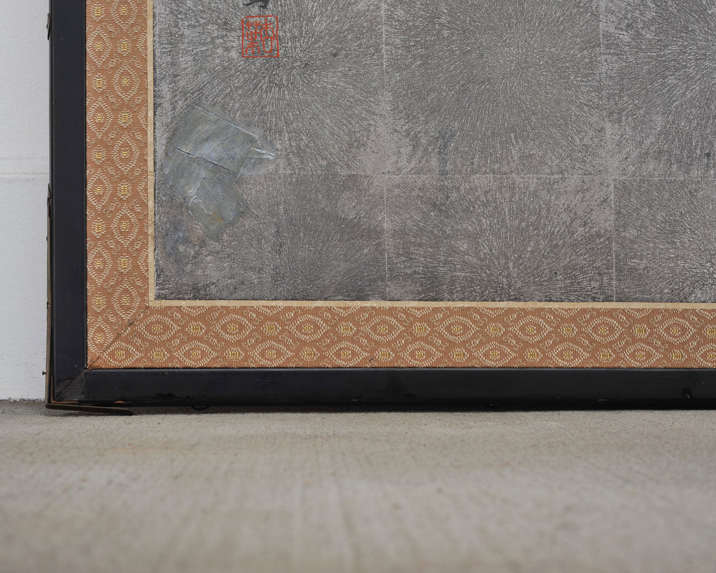 Japanese Showa Four Panel Screen Bamboo in Misty Landscape