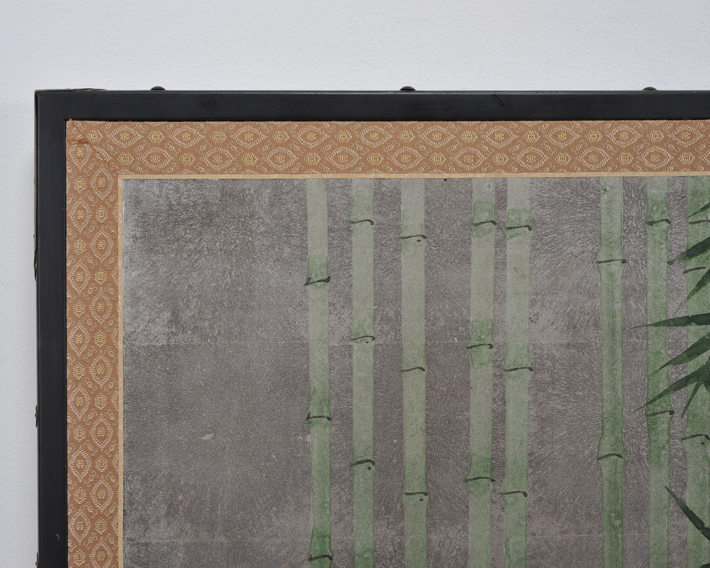 Japanese Showa Four Panel Screen Bamboo in Misty Landscape