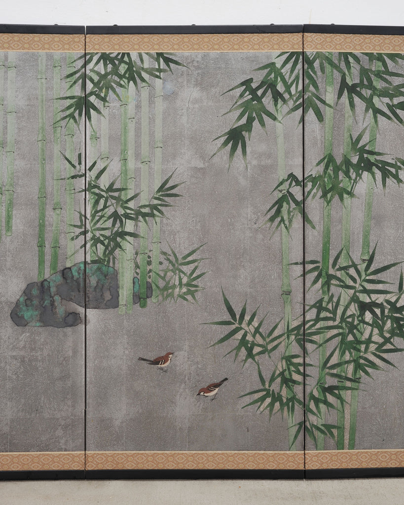 Japanese Showa Four Panel Screen Bamboo in Misty Landscape