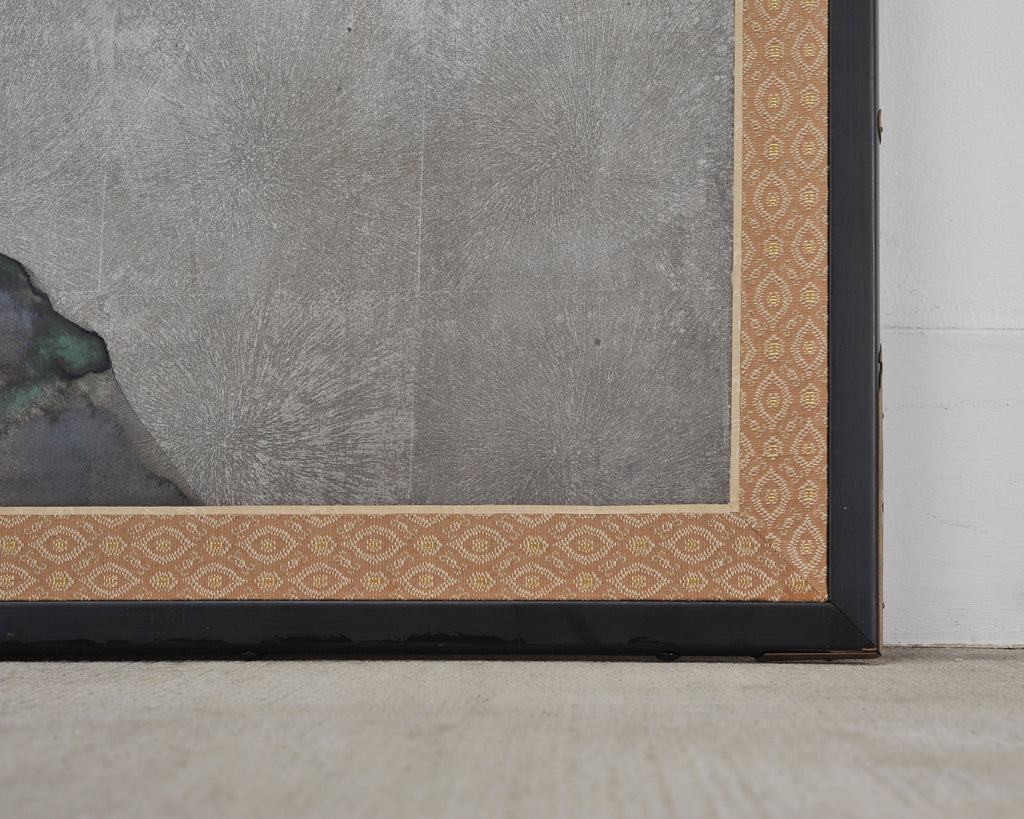 Japanese Showa Four Panel Screen Bamboo in Misty Landscape