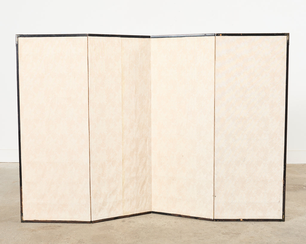 Japanese Meiji Four Panel Screen Wild Geese Over Reeds