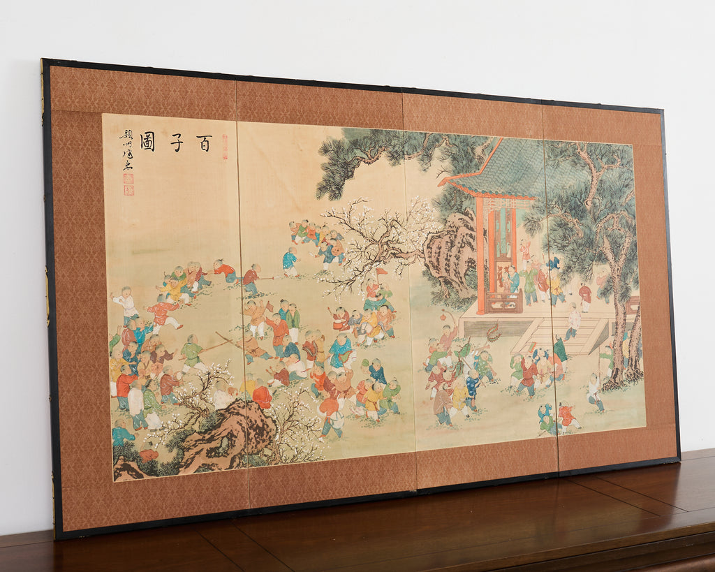 Kano School Four Panel Screen One Hundred Boys