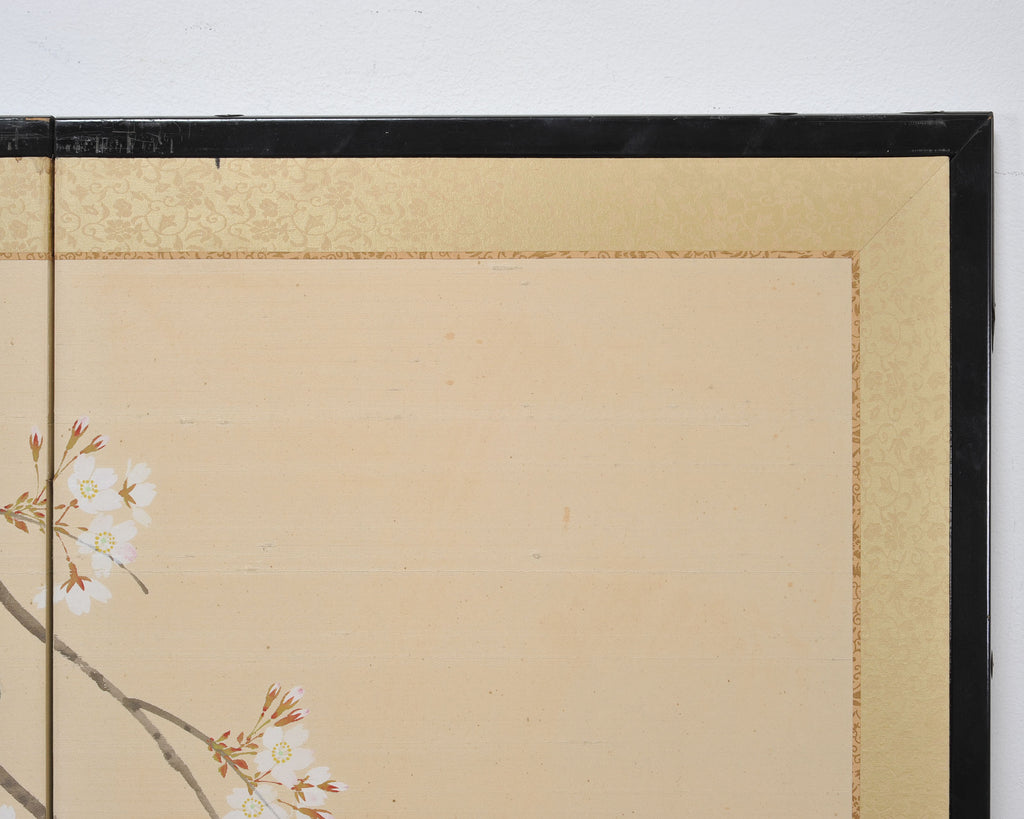 Japanese Showa Four Panel Screen Flowering Cherry Blossom