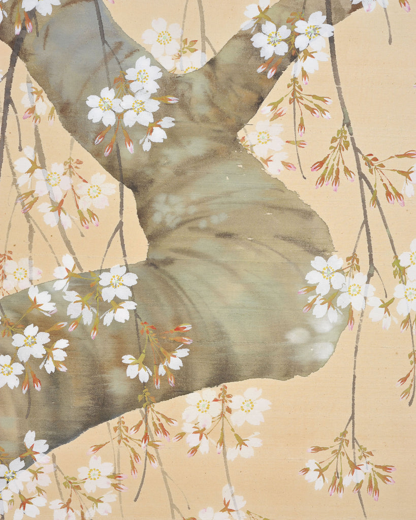 Japanese Showa Four Panel Screen Flowering Cherry Blossom