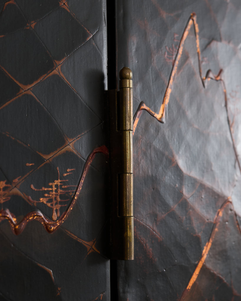 Chinese Export Four Panel Coromandel Style Screen Ancient Bridge