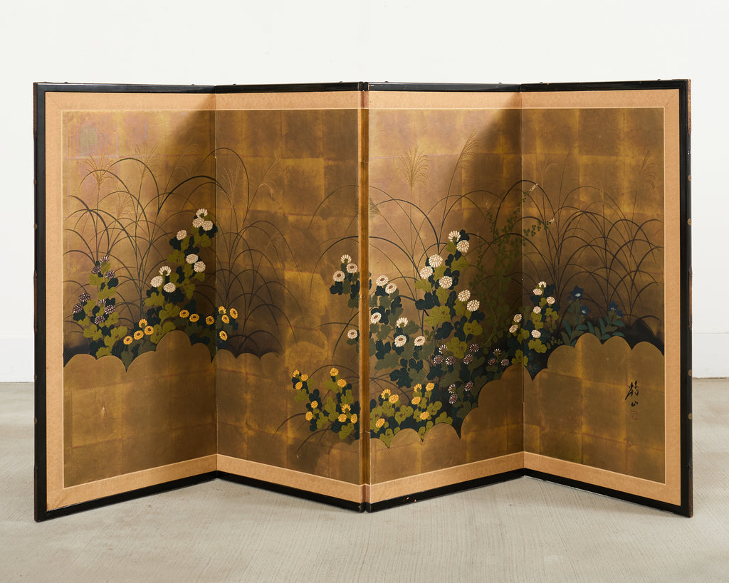 Japanese Showa Four Panel Screen Autumn Foliage